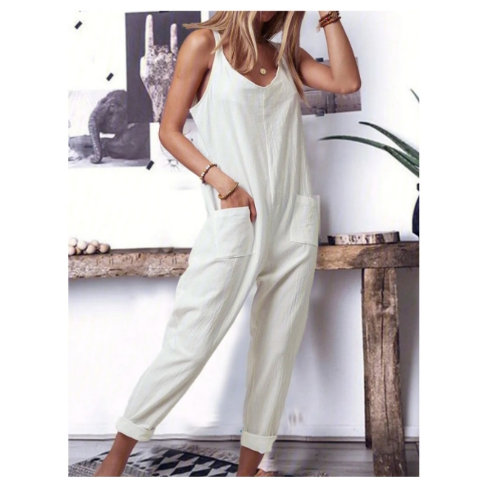 White Sleeveless Jumpsuit